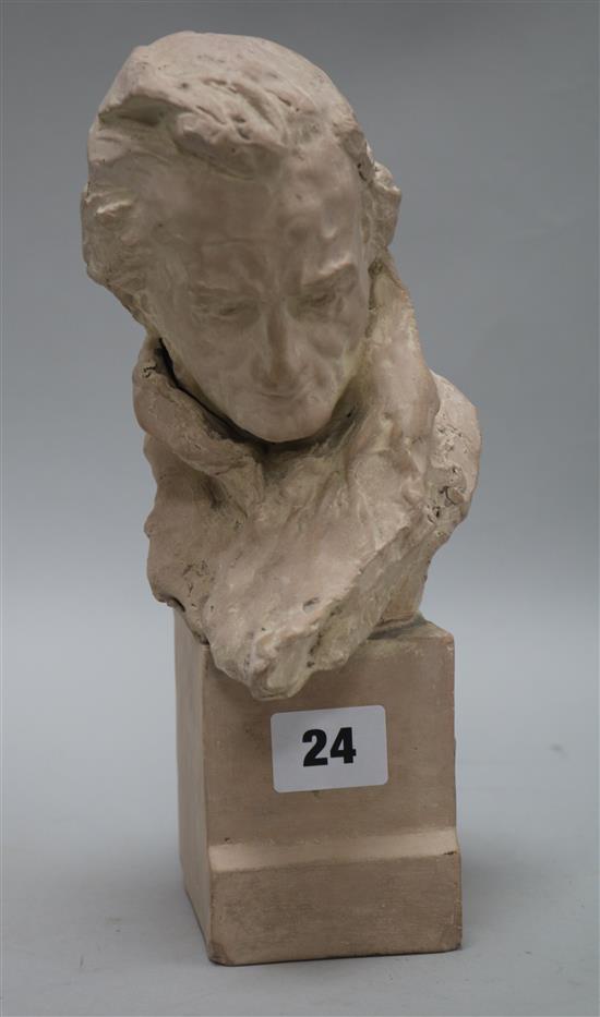 A terracotta maquette bust of a man